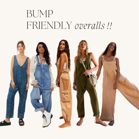 Some bump friendly and looser fitting overalls for summer! I have the far left and middle & love both - size M 😍 true to size I think for all of them most free people runs generous in sizing 

#LTKbump