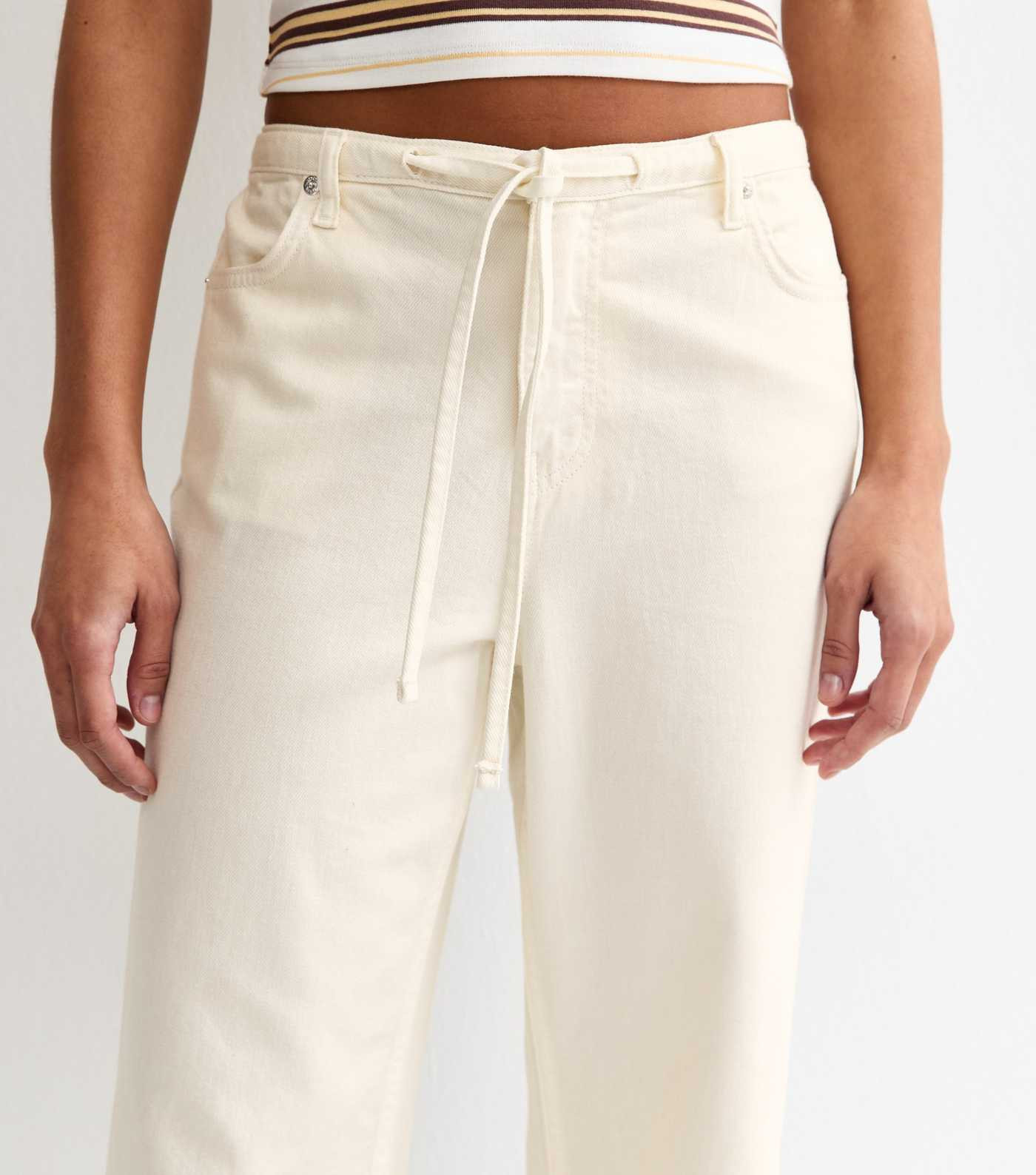 Off White Tie Waist Wide Leg Jeans | New Look | New Look (UK)
