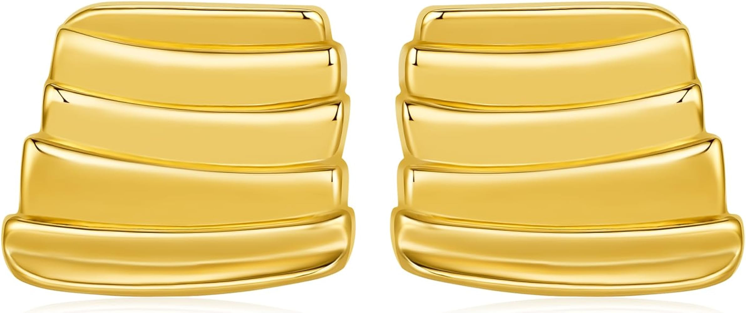 Chunky Gold Earrings Vintage Trendy 18K Gold Square Statement Earrings for Women Textured Stud No... | Amazon (US)