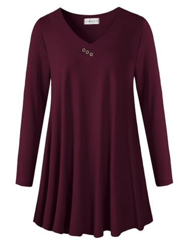 LARACE Women Plus Size Tunic Tops Long Sleeve Shirts (BurGundy, 4X) | Amazon (US)
