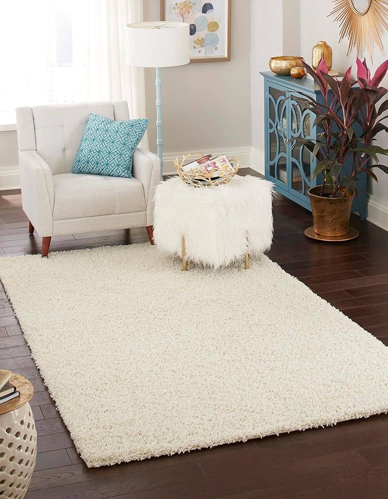 Rugs.com - Über Cozy Solid Shag Collection Rug – 8' x 10' Pure Ivory Shag Rug Perfect for Livi... | Amazon (US)