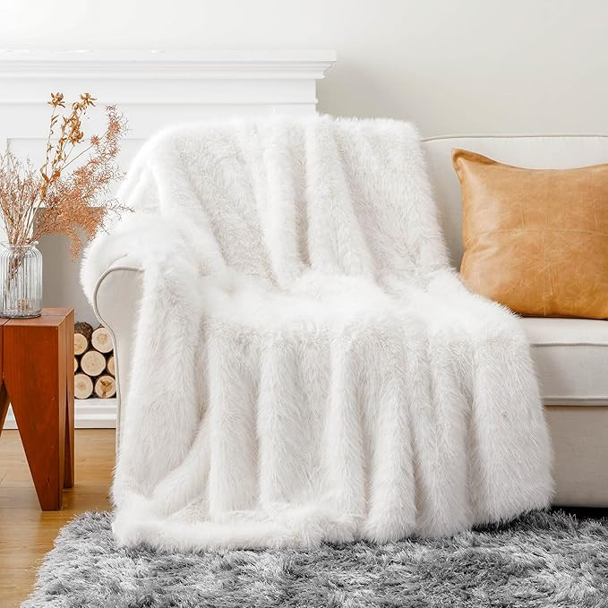 BATTILO HOME Luxury White Fluffy Faux Fur Throw Blanket, Large Fur Blankets and Throws for Couch,... | Amazon (US)