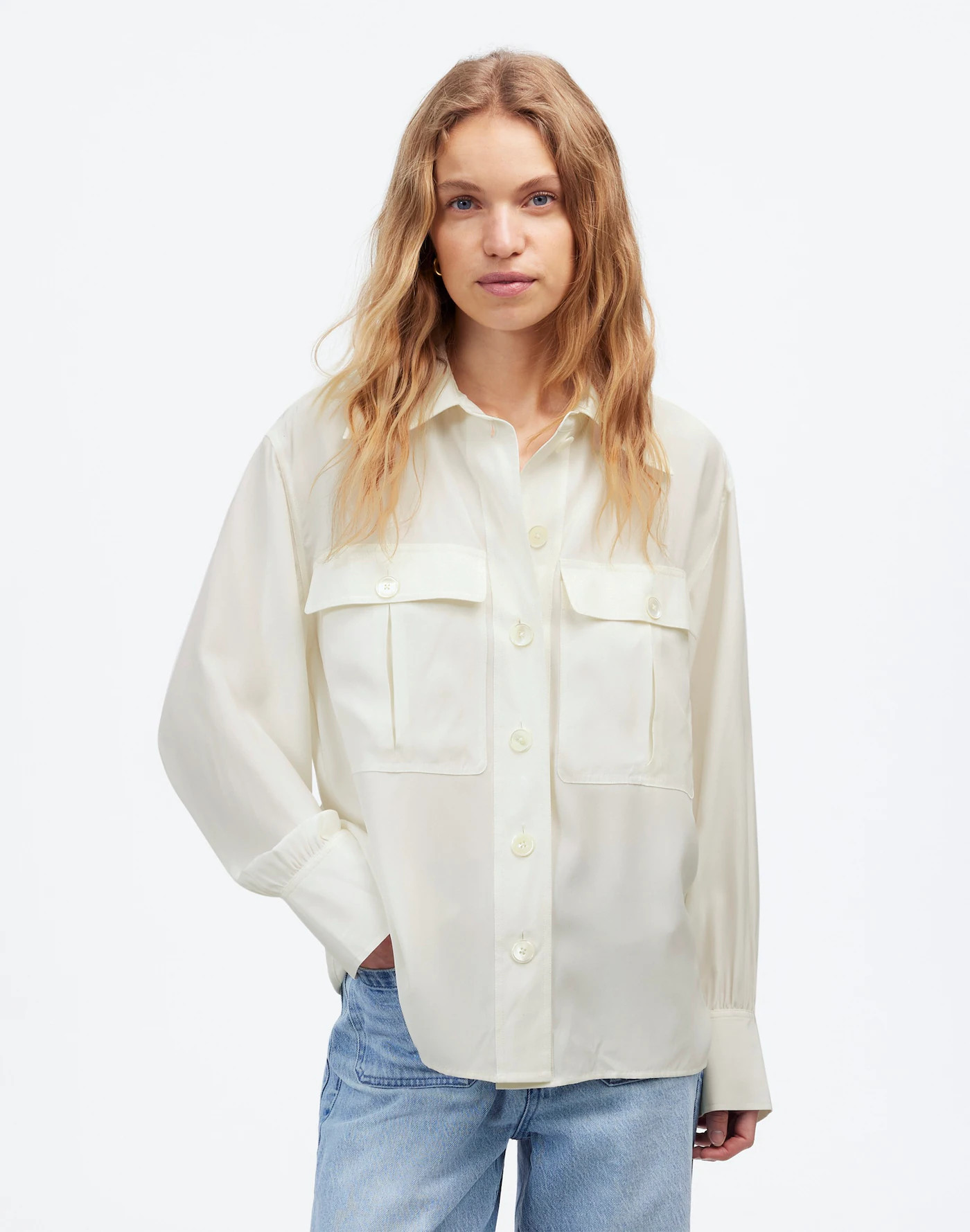 Silk Utility-Pocket Button-Up Shirt | Madewell | Madewell