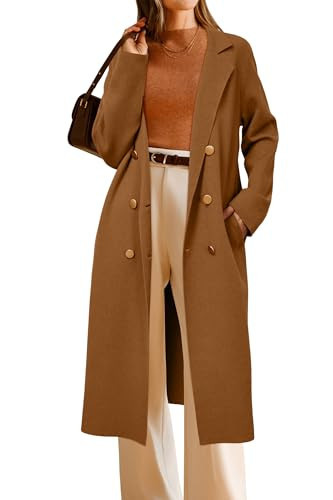 Arach&Cloz Women's Wool Blend Fashion Cardigan Double Breasted Trench Coat Fall Outfits Business Casual Midi Coatigan Sweater Loose Jacket 2025 Winter Clothes with Pockets Camel M | Amazon (US)