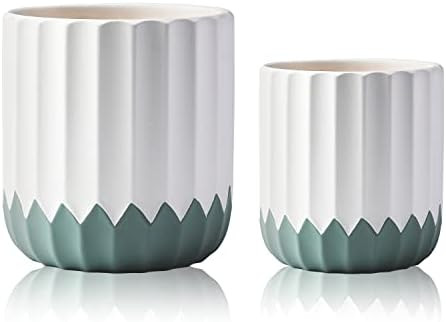 Mozing 2 Pack Ceramic Plant Pots Indoor - Set 4.8 + 6 Inch Modern Garden Planter Pot - Flower Pot wi | Amazon (US)