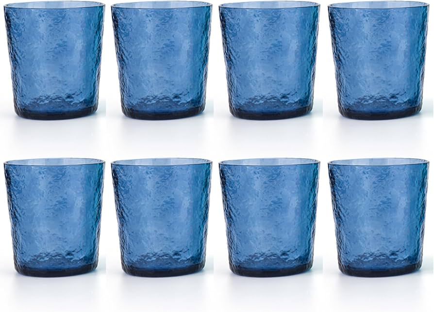 12-ounce Acrylic Old Flashion Glasses Plastic Tumblers, set of 8 Blue | Amazon (US)