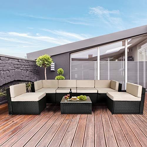 U-MAX 7 Piece Outdoor Patio Furniture Set, PE Rattan Wicker Sofa Set, Outdoor Sectional Furniture... | Amazon (US)