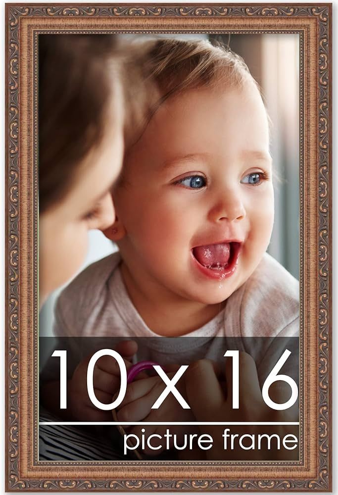 Poster Palooza 10x16 Frame Gold Antique Solid Pine Wood Picture Frame with UV Acrylic Plexiglass,... | Amazon (US)