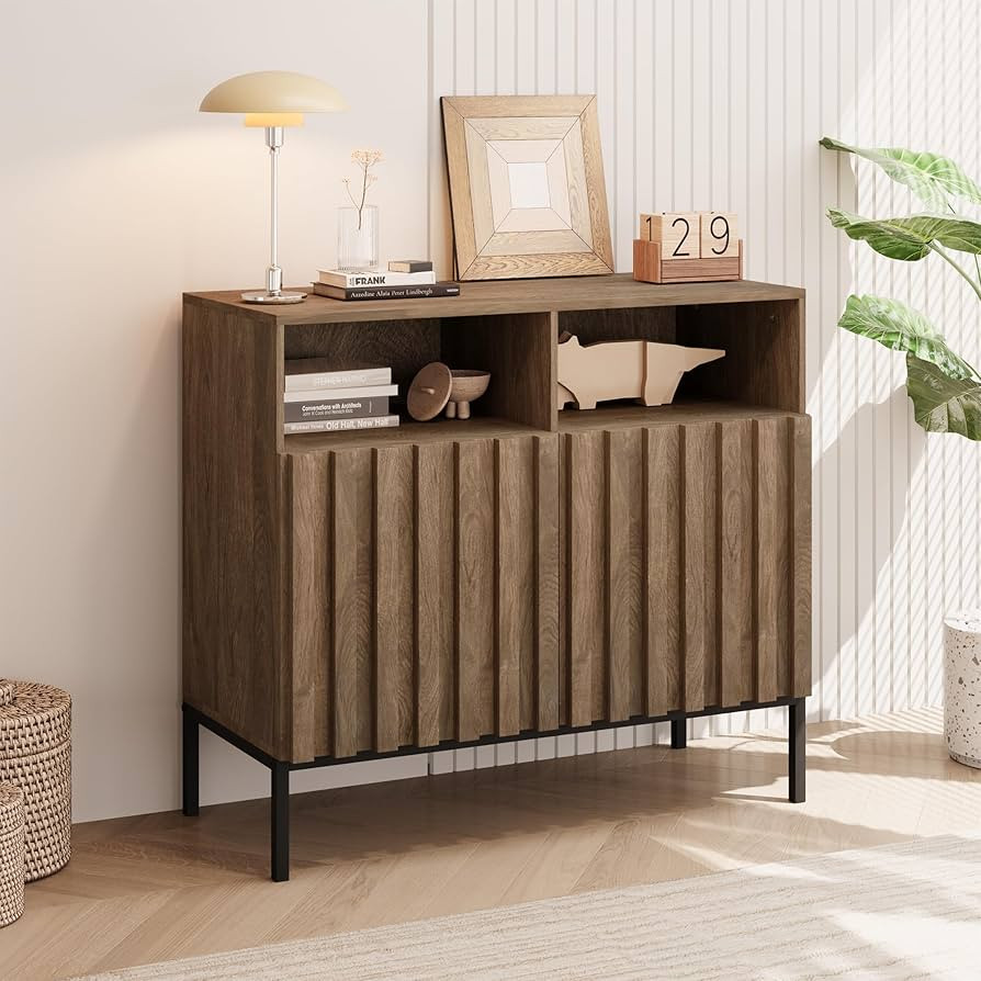 Storage Cabinet with Doors and Adjustable Shelves, Modern Farmhouse Sideboard Buffet Cabinet with... | Amazon (US)