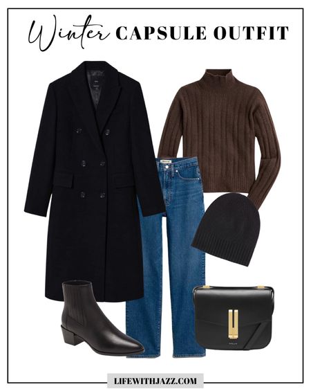 Winter capsule outfit 

Wool long coat xs
Mockneck sweater xs
Straight leg jeans - madewell jeans linked I recommend sizing down 
Cashmere beanie 
Leather tote 
chelsea winter boots 

Capsule wardrobe / minimalist style 

#LTKstyletip #LTKworkwear #LTKunder100