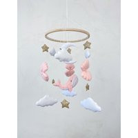 Ocean Baby Girl Mobile Nursery, Nautical With Whale, Cloud, Star & Moon, Shell, Felt Hanging For Crib | Etsy (US)