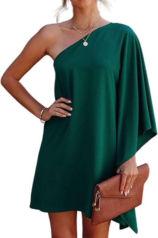 Women's Sexy One Shoulder Casual Solid Color Club Party Mini Short Dress | Amazon (US)