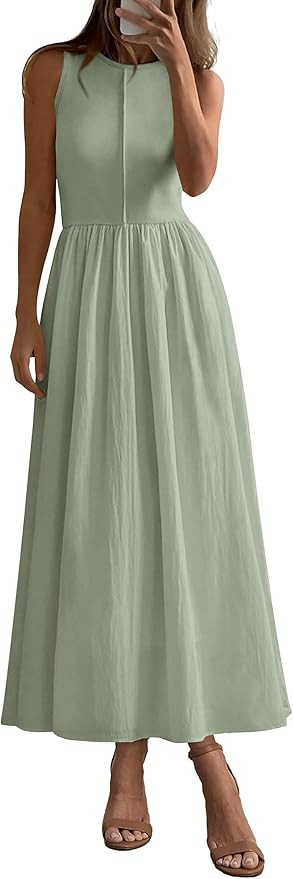 PRETTYGARDEN Maxi Dresses for Women 2025 Summer Casual Sleeveless Patchwork Flowy Vacation Sundre... | Amazon (US)