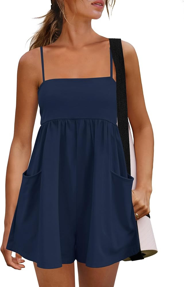 Yanekop Womens Summer Romper Shorts Casual Sleeveless Workout Athletic Romper Spaghetti Strap One... | Amazon (US)