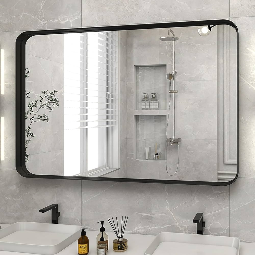 VooBang Bathroom Mirror 24x36 inch, Black Gorgeous Deep Frame Wall Mirror, Modern Round Corner Ba... | Amazon (US)