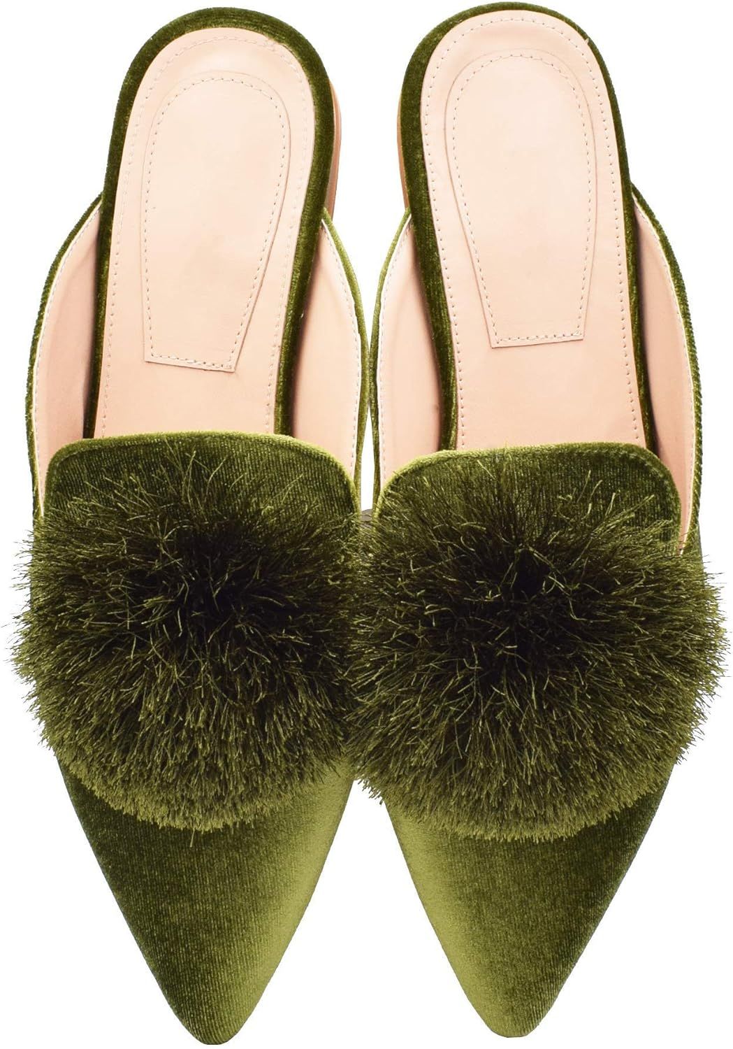 Fericzot Slip On Mule Backless Loafers Flats Puff Pompom Pointed Toe Casual Shoes Slippers | Amazon (US)