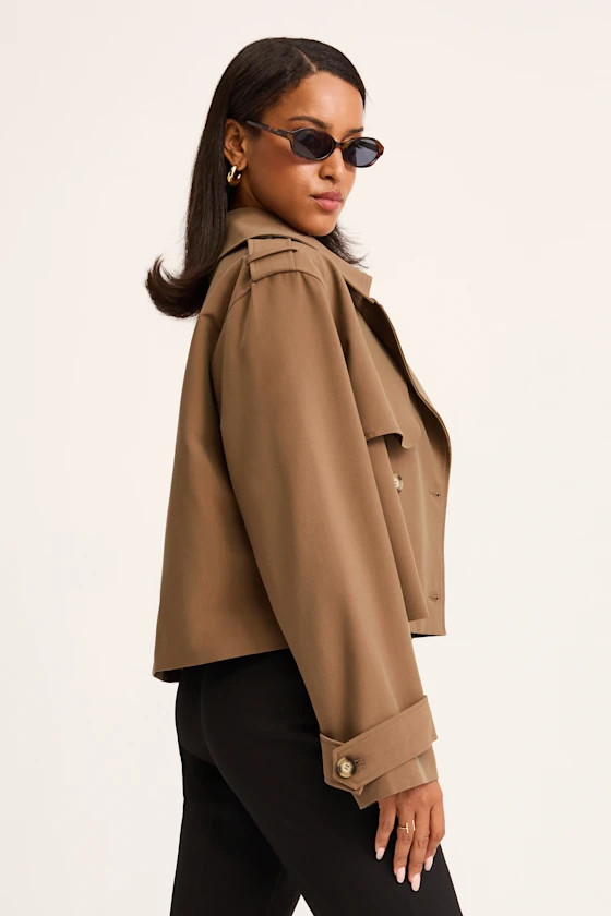 Donley Light Brown Double-Breasted Cropped Trench Coat | Lulus