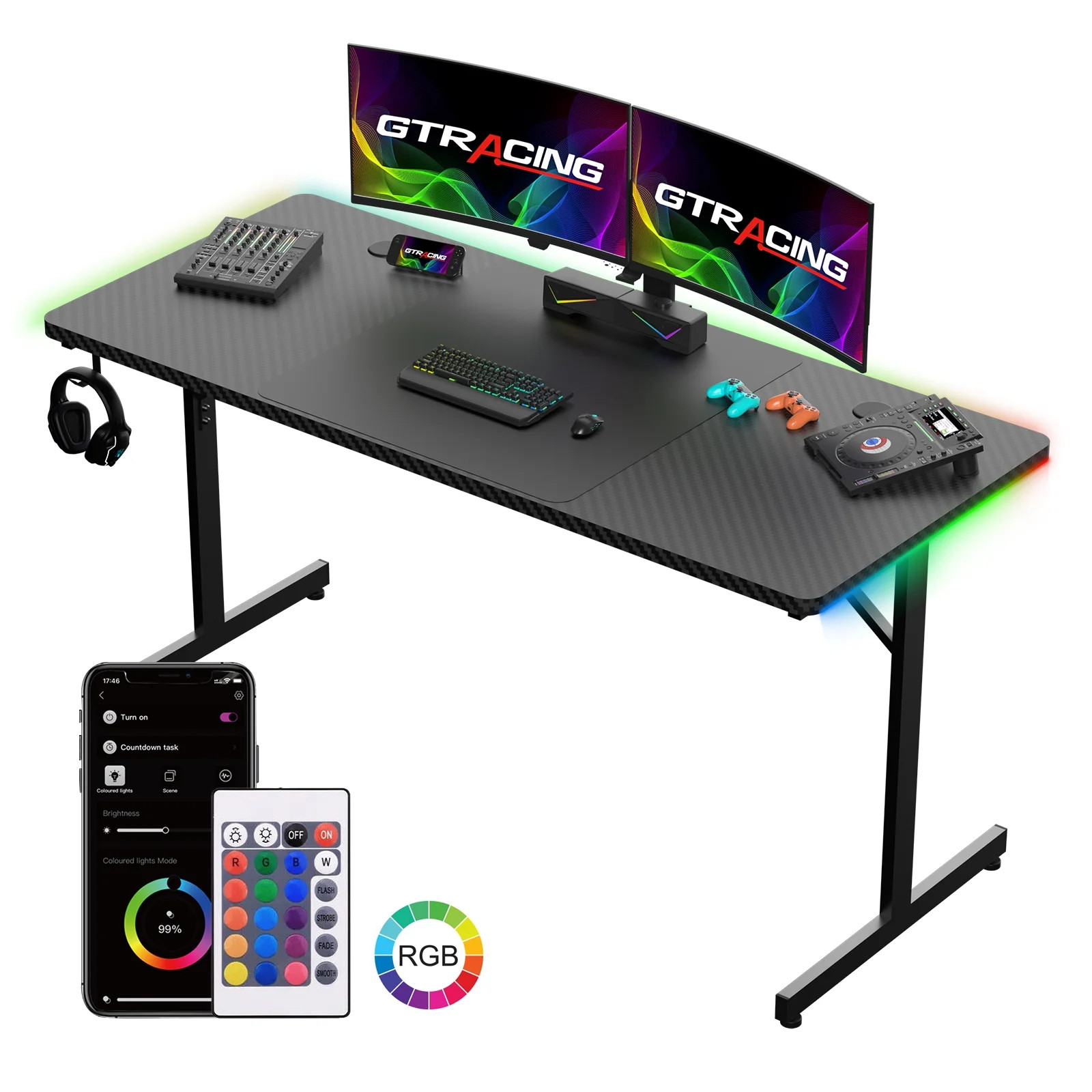 GTRACING 55" Large RGB Gaming Desk with Mouse Pad T-Shaped Office Chair Computer Desk Spacious Wo... | Walmart (US)