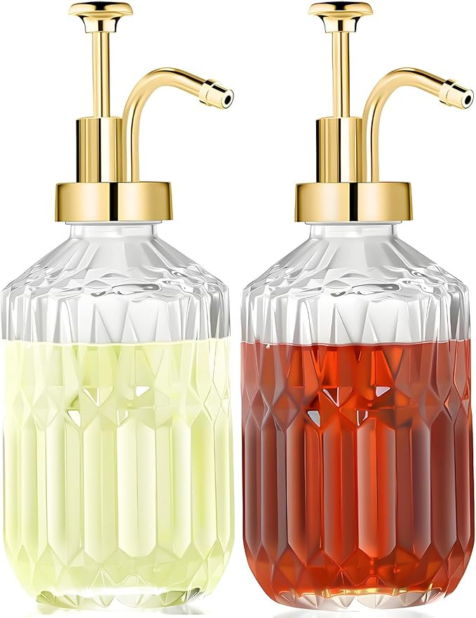 Glass Coffee Syrup Dispenser 13.5oz, Syrup Bottles with Luxurious Diamond Texture, Gold Syrup Pum... | Amazon (US)