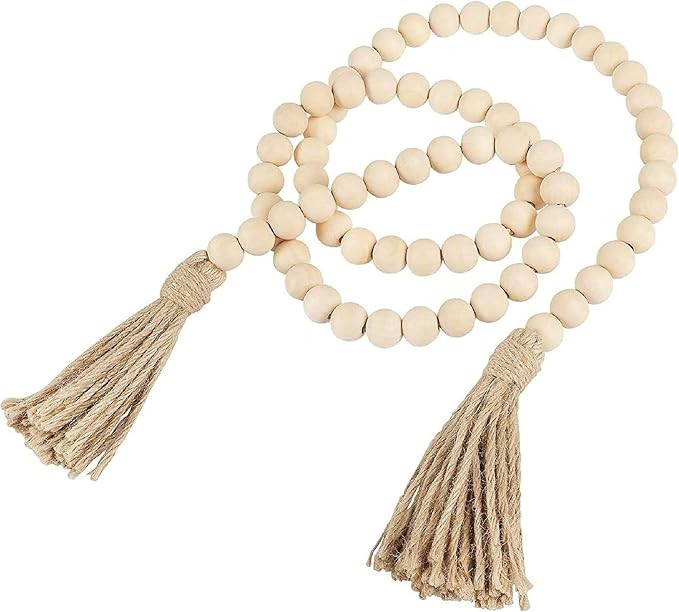 LIMGLIM 66in Wood Bead Garland for Farmhouse Boho Home Decor with Tassels, Decorative Prayer Bead... | Amazon (US)