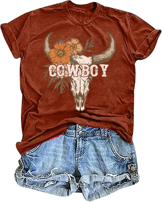 Western Shirts ffor Women Cow Skull Shirts Country Concert Outfits Vintage Rodeo Bull Skull Graph... | Amazon (US)