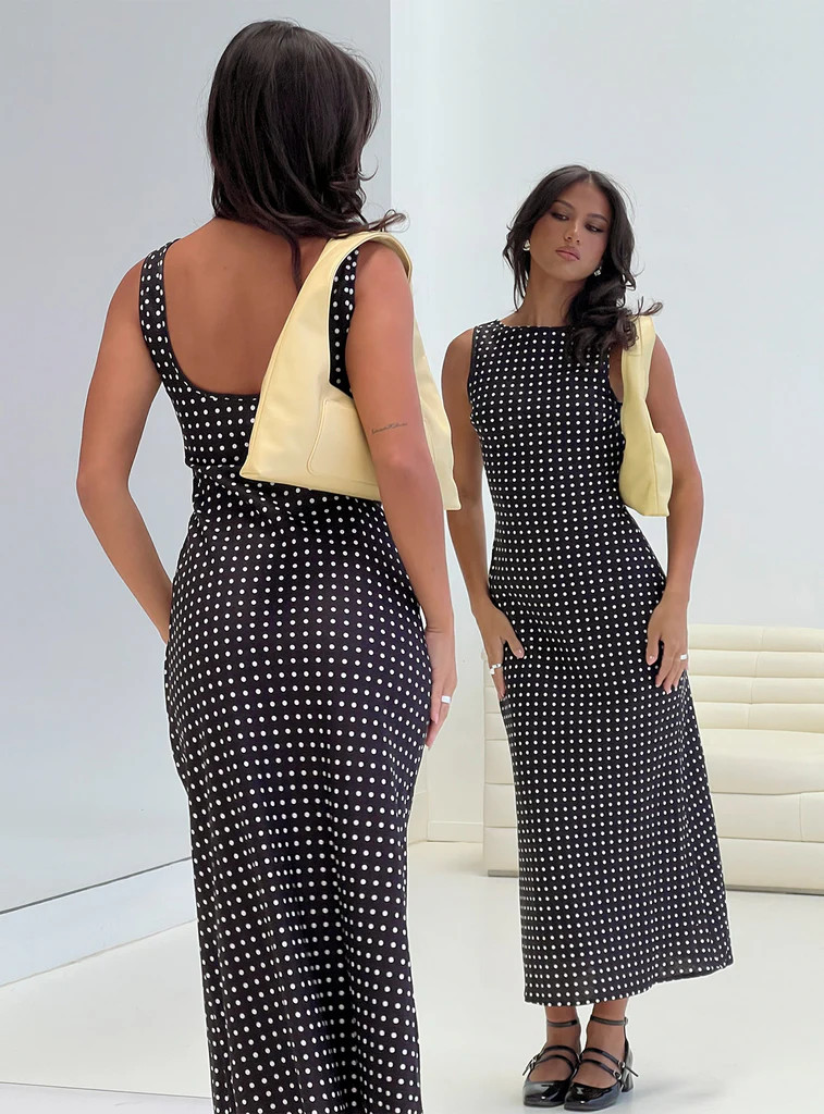 Voyager Linen Blend Midi Dress Black Polka | Princess Polly US