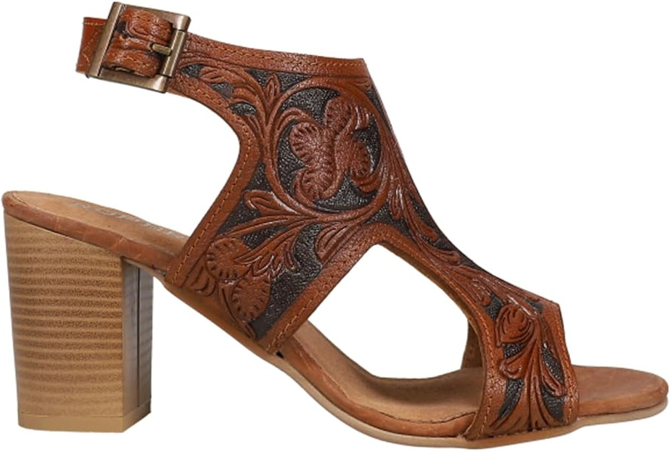 ROPER Womens Mika Ii Floral Embossed Block Dress Casual Casual Mid Heel 2-3" - Brown | Amazon (US)