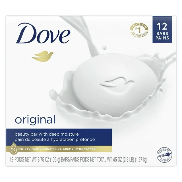 Dove Original Deep Moisturizing Beauty Bar Soap All Skin Type, Unscented, 3.75 oz (12 Bars) | Walmart (US)