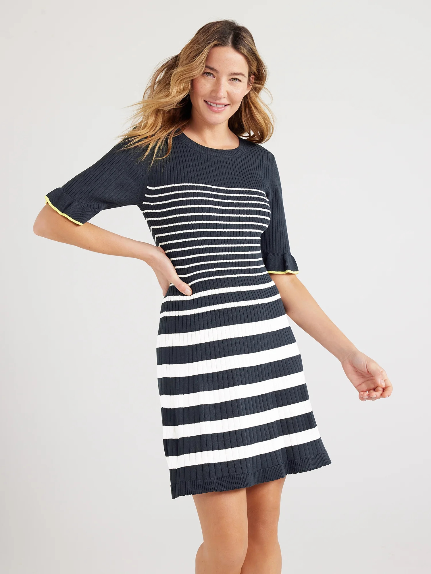 Free Assembly Women’s Mini Sweater Dress with Ruffle Cuffs, Sizes XS-XXL | Walmart (US)