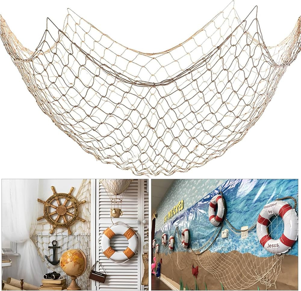 Fish Net Decorations for Party, 2mm Natural Cotton Hawaiian Party Fish Net Decorative, Nautical T... | Amazon (US)