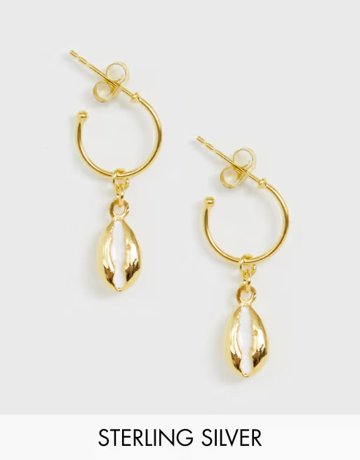 ASOS DESIGN Sterling silver with gold plate hoop earrings with sea shell charm | ASOS US