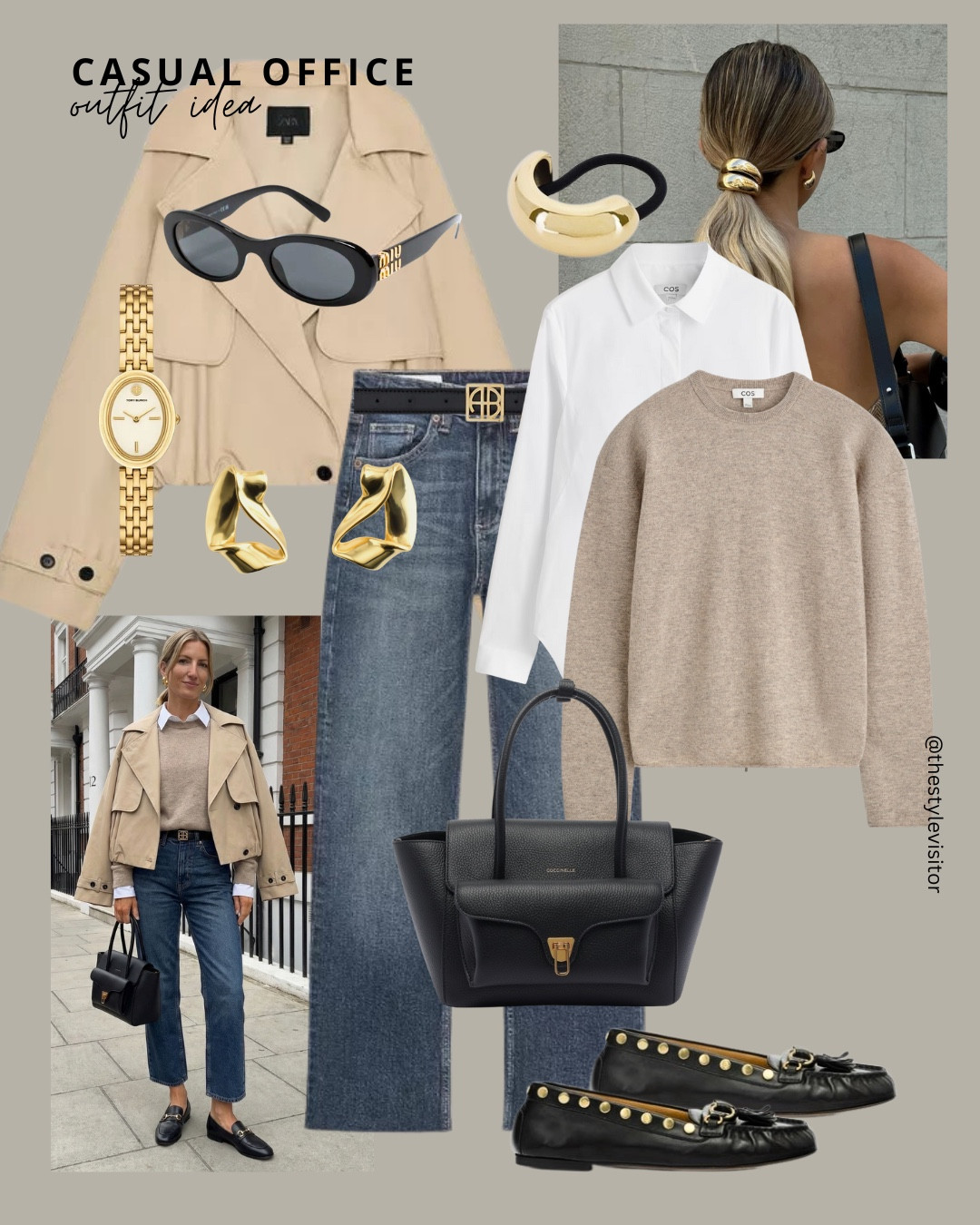 A casual office look that still feels sharp 🤍 clean layers, classic denim and polished accessories for relaxed workdays and meetings.

Like this post to save it to your favourite folder and come back later to shop.

casual office outfit, smart casual style, trench jacket, white shirt outfit, knit sweater, straight jeans, loafers outfit, workwear inspiration, minimalist fashion, modern office look, neutral palette, gold accessories, leather work bag, everyday work outfit, capsule wardrobe, polished casual, classic womenswear, effortless style, city work look, timeless basics

#LTKSeasonal #LTKWorkwear #LTKootd