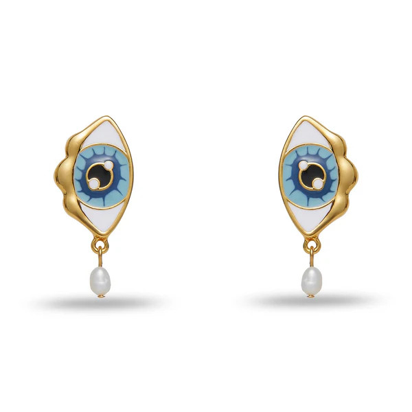 STONE BLUE EVIL EYE PEARL DROP EARRINGS | LELE SADOUGHI