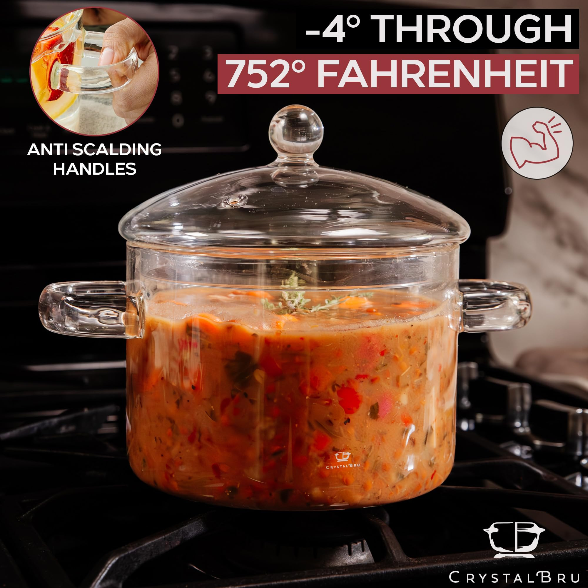 2L Clear Glass Simmer Pot with Lid & Strainer | Heat-Resistant Borosilicate Glass Pot for Pasta, ... | Amazon (US)