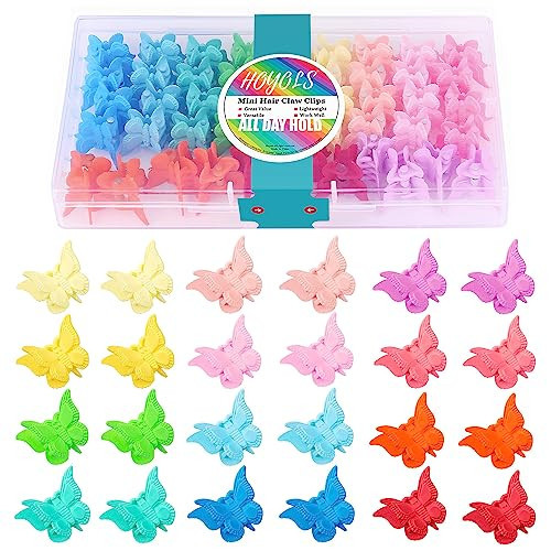 Hoyols Butterfly Clips for Hair 90s, Small Mini Colorful Hair Claw Clips, Fine Hair Cute Candy Hair Accessories for Women Toddler Girls Thin Braids 12 Colors 48 pcs (Matte Candy) | Amazon (US)