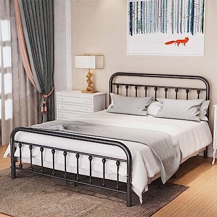 Noillats Metal Bed Frame Queen Size with Vintage Headboard and Footboard, Premium Stable Steel Sl... | Amazon (US)