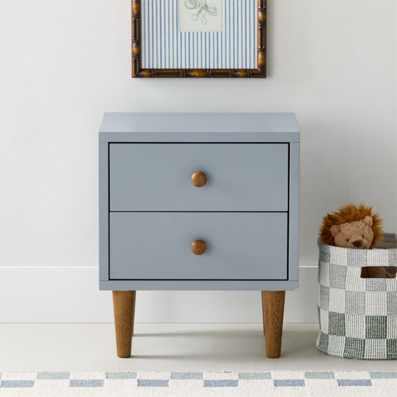 Finn Mist Blue Wood 2-Drawer Kids Nightstand + Reviews | Crate & Kids | Crate & Barrel