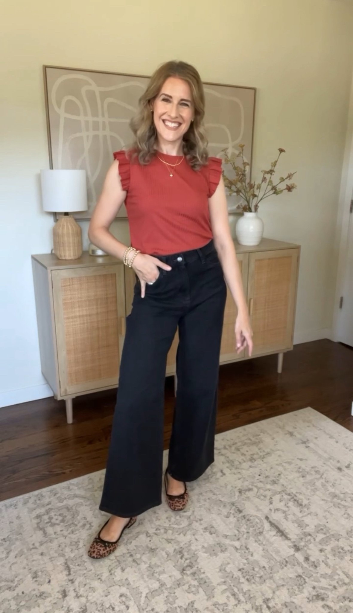 Walmart pre fall outfit idea with these new wide leg high rise trouser jeans that look and feel like Madewell! Rigid denim, go with your bigger size, I’m in my usual 6. Available in lengths, this is the full and I’m 5’8”. #walmartfashion teacher outfit 

#LTKStyleTip #LTKFindsUnder50 #LTKWorkwear