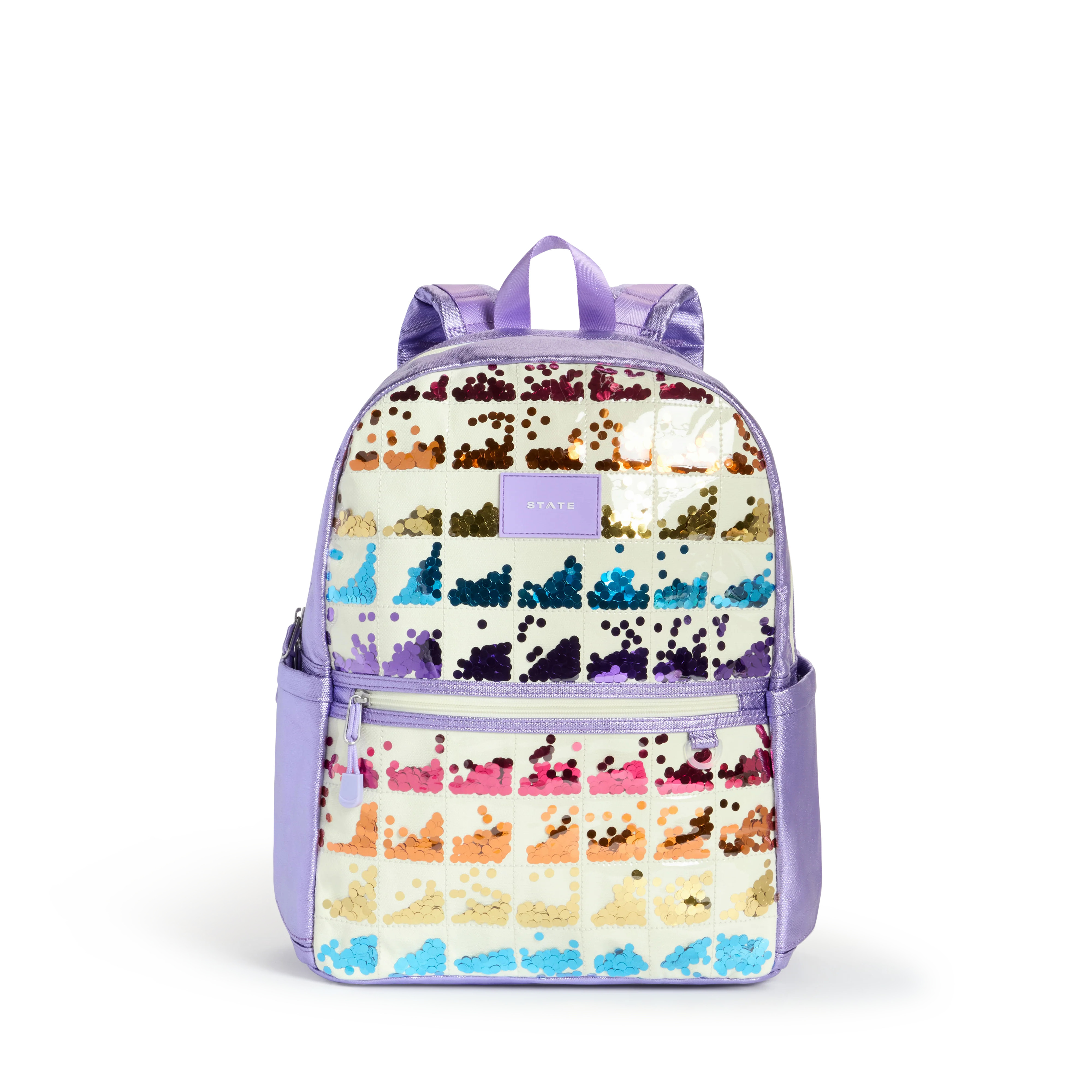 Kane Double Pocket Backpack - Lilac Quilted Sequins | STATE Bags