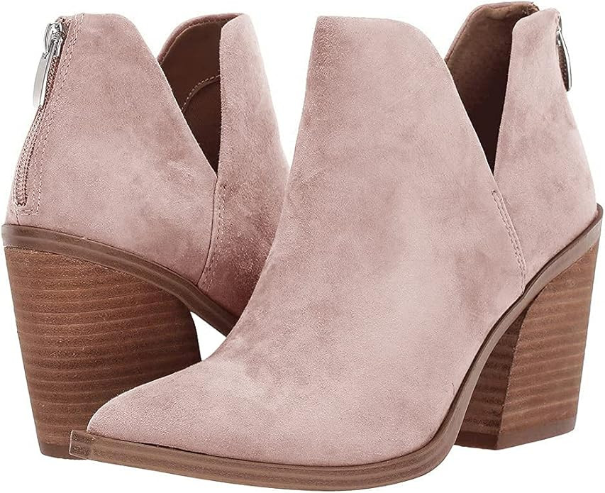 Womens Ankle Boots Slip on Cutout Pointed Toe Snakeskin Chunky Stacked Mid Heel Booties | Amazon (US)