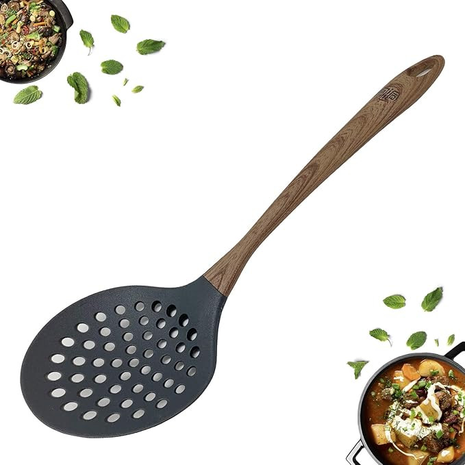 Skimmer Slotted Spoon with Woodlike Soft Touch Handle-Skimmer Spatula - Cooking Strainer For Soup... | Amazon (US)