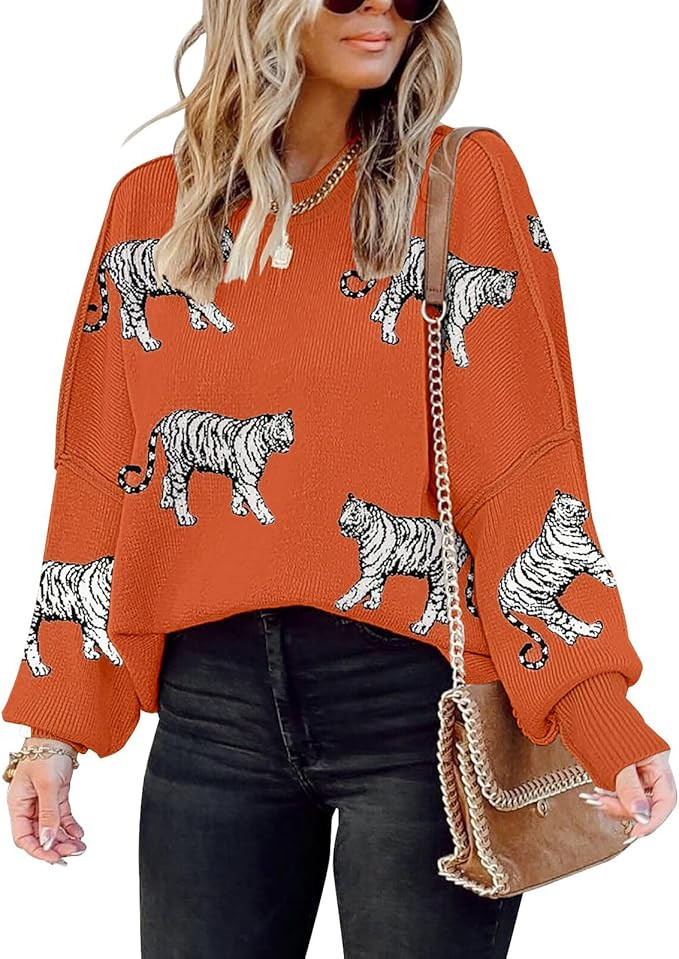 Womens Sweaters Causal Crewneck Batwing Sleeve Knit Top Side Split Oversized Pullover Sweater Loo... | Amazon (US)