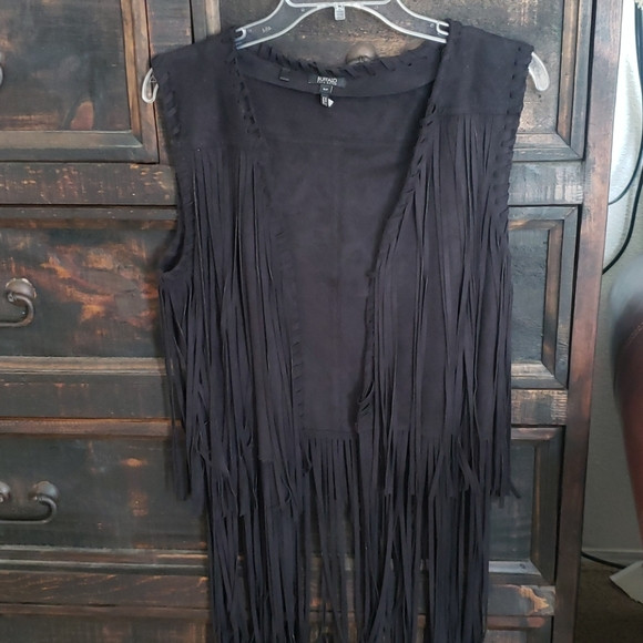 EUC Ladie's Black Suede Leather Fringe Vest | Poshmark