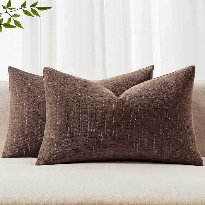 MIULEE Pack of 2 Decorative Throw Pillow Covers Soft Chenille Lumbar Accent Throw Pillows Solid T... | Amazon (US)