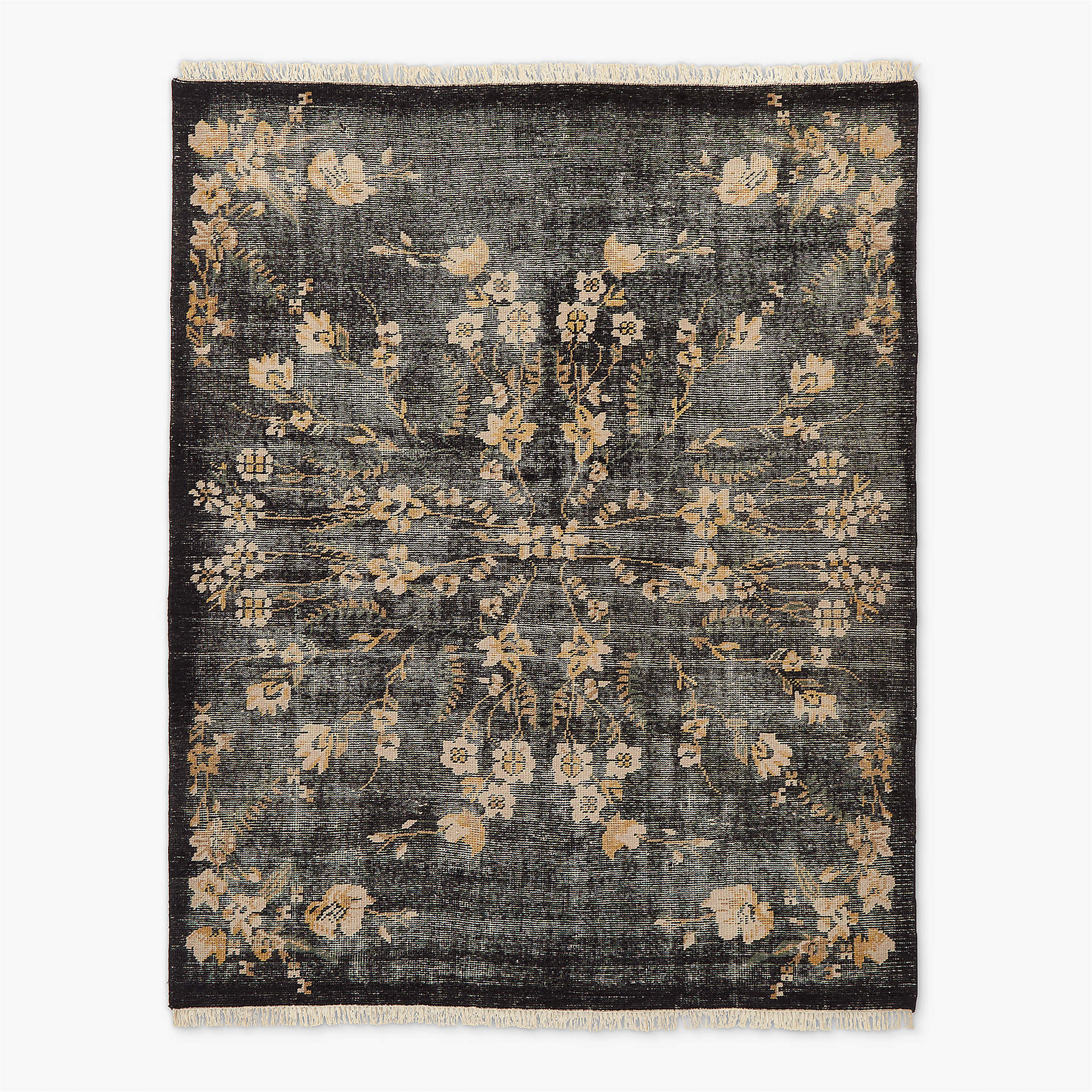 Lavish Hand-Knotted Black Floral Wool Area Rug 8'x10' + Reviews | CB2 | CB2