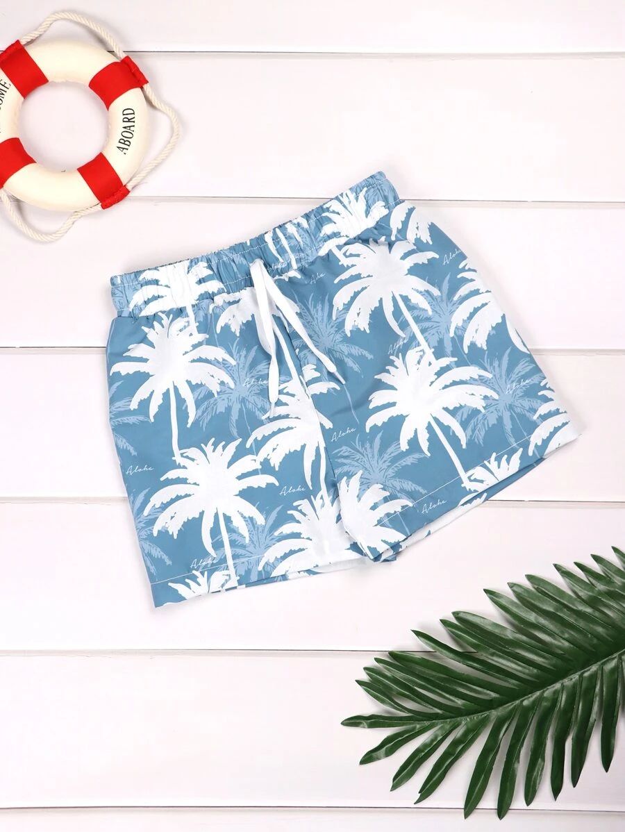 Young Boy Coconut Tree Print Swim Shorts | SHEIN