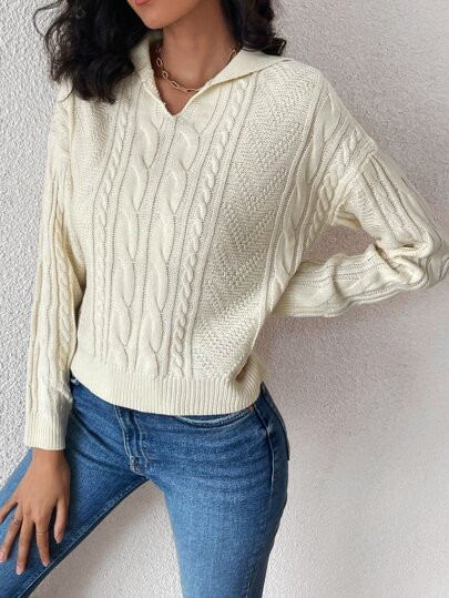 Cable Knit Drop Shoulder Sweater | SHEIN