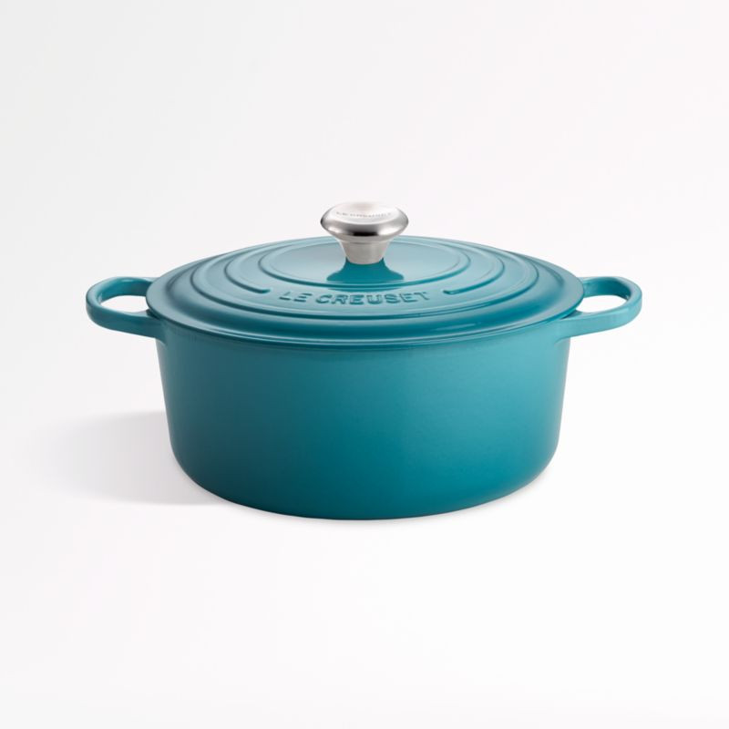 Le Creuset Signature 7.25-Qt. Round Caribbean Blue Enameled Cast Iron Dutch Oven with Lid + Revie... | Crate & Barrel
