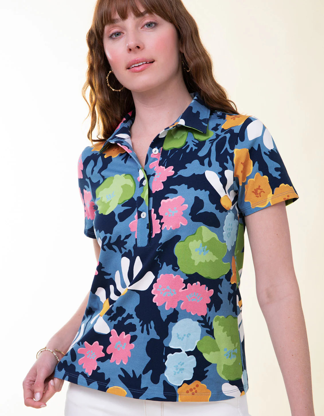 Joelle Polo Top Strathy Hall Abstract Floral | Spartina 449