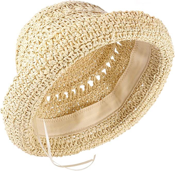 boderier Women's Raffia Straw Bucket Sun Hat Packable Hand-Woven Floppy Brim Summer Hat Beach Acc... | Amazon (US)